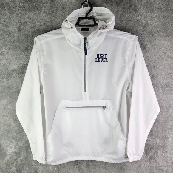 Mens White Charles River Apparel Hooded Pullover Jacket 1/2 Zip Windbreaker L - Picture 2 of 12
